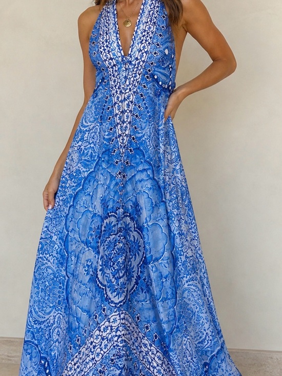 Rima Dresses & Skirts - Blue Paisley Maxi Dress /silky long dress